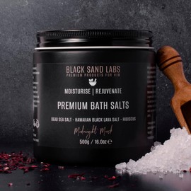 Black Sand Labs Premium Bath Salts for Him, Premium Blend of Dead Sea & Hawaiian Black Lava Salts That Moisturises and Rejuvenates Skin, Luxury Bath Salts for Men (Midnight Musk)