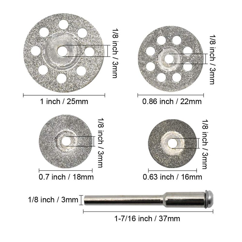 Diamond Cutting Wheel 40PCS (25mm/22mm/18mm/16mm Each 10) with Mandrel (3mm)