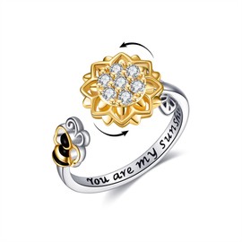 You Are My Sunshine Fidget Rings 925 Sterling Sliver Sunflower Bee Spinner Ring Anxiety Jewelry Gift For Women Girl