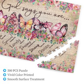 Christian Puzzles for Adults 500 Pieces Religious Bible Jigsaw Puzzles for Adults Butterfly God Says You are Christian Gifts Wooden Puzzle for Challenging Family Activity Games