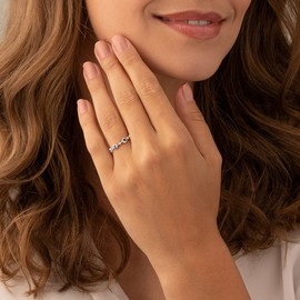 PEORA London Blue Topaz 5-Stone Tiara Stackable Ring Band for Women 925 Sterling Silver, Natural Gemstone, 0.75 Carat total Round Shape, Size 8, Thin Band for Wedding, Anniversary, Stacking Ring,