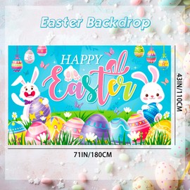 71'' x 43'' Happy Easter Banner, 71'' x 43'' Easter Party Background for Bunny Egg Home Party Decorations