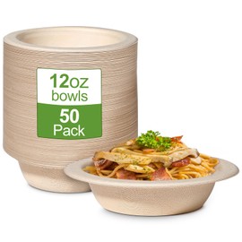 GREENESAGE Disposable Soup Bowls Soup Bowls 350 ml Made of Sugar Cane Disposable Tableware Disposable Salad Bowl Brown Disposable Soup Bowl Organic Round Soup Bowls Pack of 50