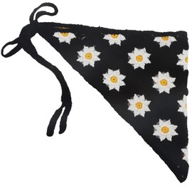 FZBNSRKO 1 Pack Crochet Bandana Head,Kerchief Hair Scarf,Knitted Hair Crochet Hair Kerchief Tie Headwrap Floral Hair Bandanas for Women Girls,Black