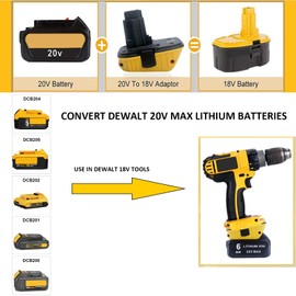 Qbmel 2-Packs DCA1820 18V to 20V Battery Adapter Replace for 20V MAX Lithium Battery DCB200 DCB203 DCB204 DCB205 DCB206 for 18Volts Tools NiCad & NiMh Battery DC9096 DW9096 DC9098 DW9099
