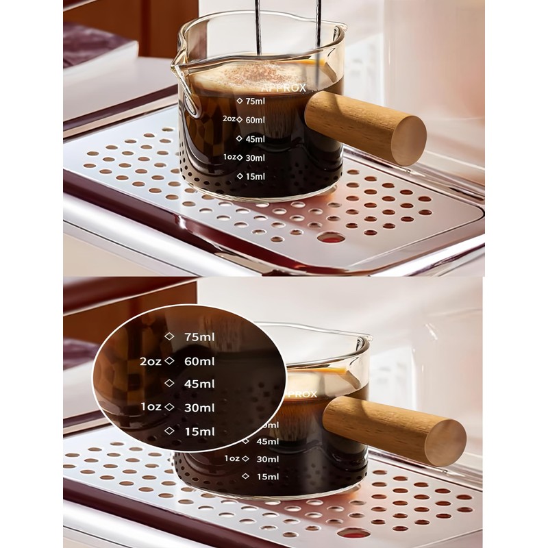 bepisof 2 Piece Wooden Handle Double Mouthed Espresso Shot Glass