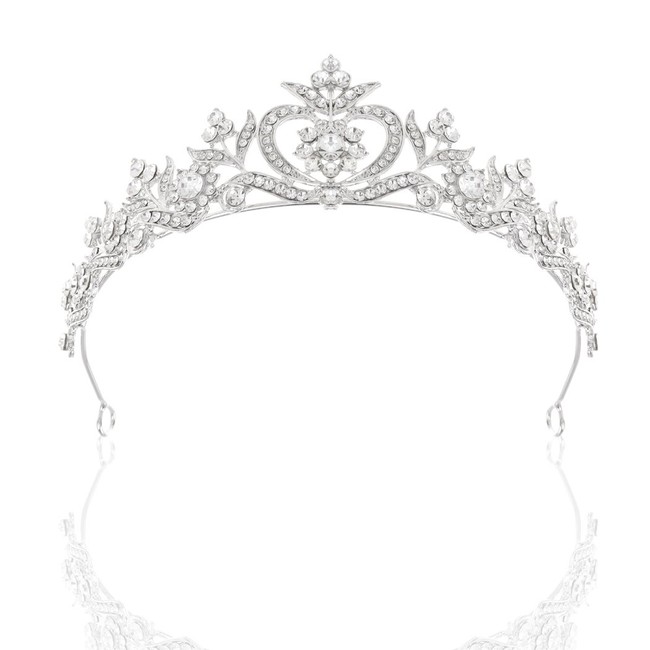 Aukmla Wedding Crowns Bride Flower Queen Tiaras Hair Accessories Headpiece for Women (Silver)