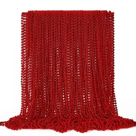 EOBOH 72PCS Bead Necklace, Red Christmas Bead Stuff Party Favors, 33" Necklaces Festival Parade Throw Accessories for Wedding Birthday Valentines Mardi Gras Christmas Celebrations Decorations