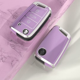 Z.MYUKI T Cross Key Case with Keyring for VW T-Cross 2018-2023 2024 Accessories Original (Purple)