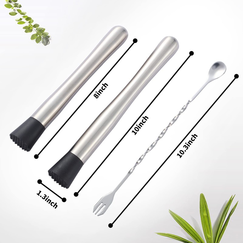 10 inch & 8 inch Stainless Steel Cocktail Muddler with