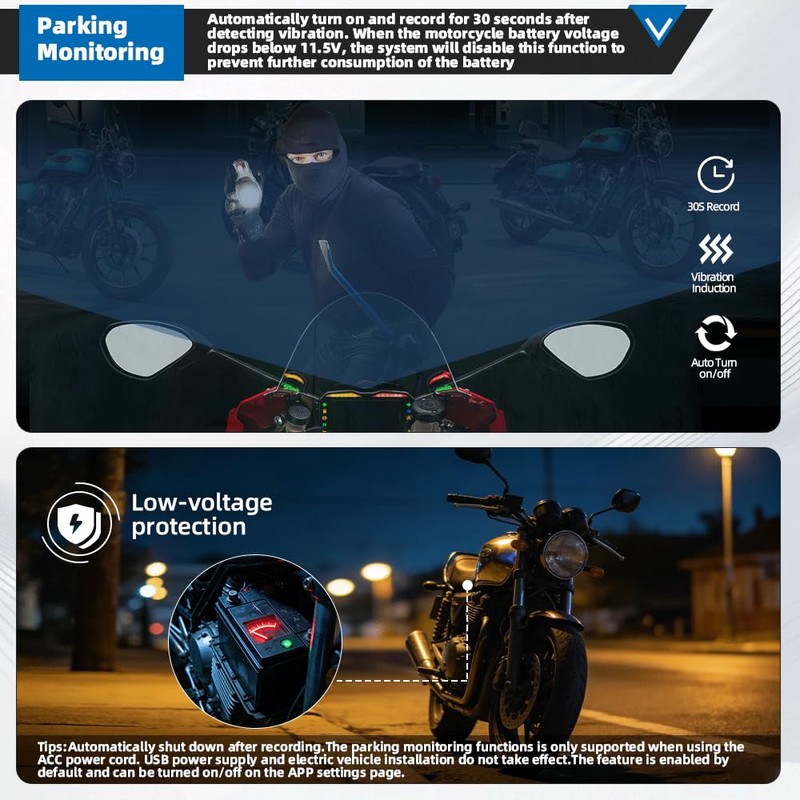 VSYSTO WiFi Motorcycle Dash Camera, GPS HD 1080P Starlight Night