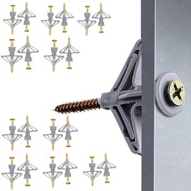 Drywall Anchor kit, Hollow Wall Anchors with Screws Plasterboard Screw Plugs Butterfly Expansion for Drywall Curtain Gypsum Hardware (Grey 20PCS)