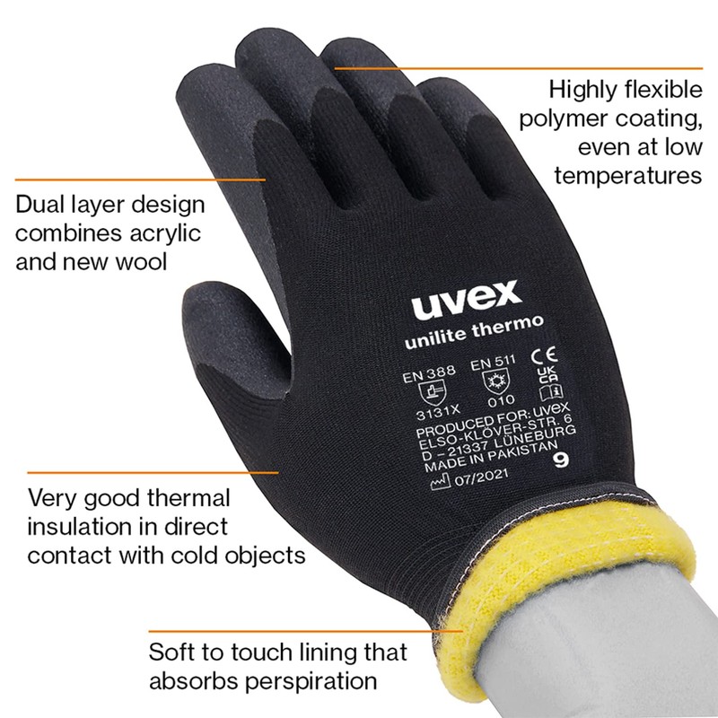 Uvex Unilite Thermo Plus Unisex 9 Winter Gloves, Black