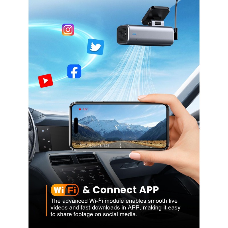 galphi Dash Cam 4K WiFi Dashcam, 64GB Card Included, Dash