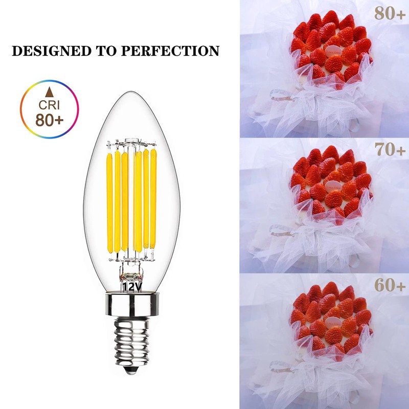 SHUWDKAR Low Voltage Bulbs 12 Volt Candelabra Base LED Bulbs,