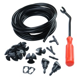 Windshield Washer Nozzles Hose Kit，Windshield Fluid Hose with Washer Nozzles,Hose Connectors,Removal Tool and Hood Insulation Retainers,Replacement for Dodge,Ram,Chrysler Windshield Washer Nozzels Kit
