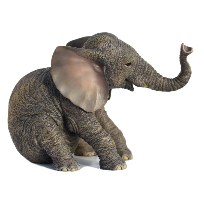US 6.13 Inch Sitting Baby Elephant Decorative Figurine, Bronze Color