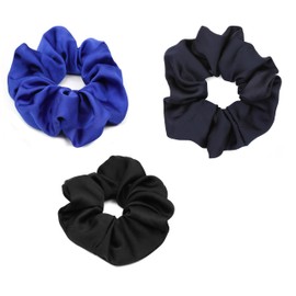 Mytoptrendz® 3 Pcs Large Satin Hair Scrunchies Ponytail Bobble Hair Ties Hairbands for Girls Women Thick Hair (Royal Blue, Navy and Black)