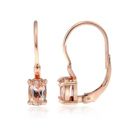18K Rose Gold Flash Sterling Silver Morganite 5x3mm Oval Leverback Earrings