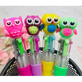 12Pcs Owl Multicolor Pen in One 4-in-1 Cute Bulk Fun Pens Mini Pens Assorted Ink Kawaii Ballpoint Pens for Kids Birthday Gift Student Present School Supplies Party favors