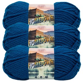 Lion Brand Yarn Hometown Yarn, Super-Bulky Yarn for Knitting, Crocheting, and Crafting, 3 Pack, Athens Blue Sky