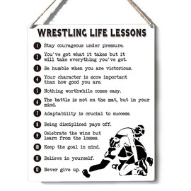 Xiolcxdr Inspirational Sign Decor Wrestling Life Lessons Wooden Sign Plaque Wall Hanging Motivational Sports Print Artwork 8”X10” Home Office Decorations…
