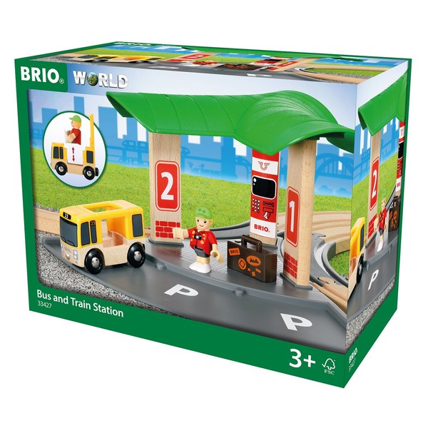 BRIO- Giocattolo Stazione Autobus e Treni, 33427