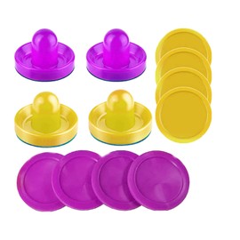 Inscool Air Hockey Pushers and Pucks Paddles, Goal Handles Paddles Replacement Accessories for Game Tables(4 Yellow Purple Pushers, 8 )
