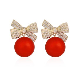 Aishgjia Christmas Earrings for Women Christmas Bow Earrings Xmas Earrings Red Ball Pearl Bow Earrings Gifts Trendy Stuff Christmas Jewelry for Women (Red)