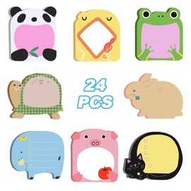 24 Pack Sticky Notes - Cartoon Animals Sticky Notes, Cute Self-Stick Post Pads Set, Removable Self-Sticking Notes for School, Office, Home, Class, Walls, Monitors, Fridge (8 Styles)