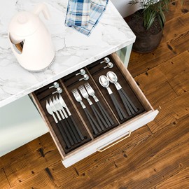 BYCY Silverware Drawer Organizer, Mesh Utensil Organizer for Kitchen Storage, Black Steel Metal Mesh Tray for Flatware Fork Spoon Knife… (15 * 6-4P-Black)