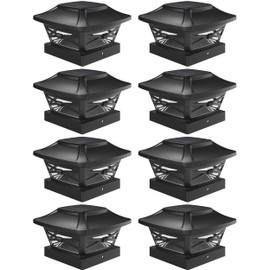 Davinci Lighting Renaissance Solar Outdoor Post Cap Lights - Includes Bases for 4x4 5x5 6x6 Posts - Bright LED Light - Slate Black (8 Pack)