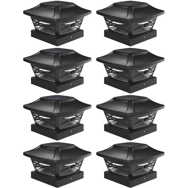 Davinci Lighting Renaissance Solar Outdoor Post Cap Lights - Includes Bases for 4x4 5x5 6x6 Posts - Bright LED Light - Slate Black (8 Pack)