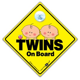 Twins On Board Sign Baby Boys, Baby On Board Sign, Peeping Twins On Board Car Sign, Advisory Car Sign Designed to Let Other Road Users Baby is in The Car, 14 cm x 14cm x 2cm