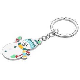 WEVENI Llavero de copo de nieve de Navidad de acero inoxidable, accesorios de Navidad para mujeres y niñas, Muñeco de nieve de Navidad Azul, 44mm x 53mm