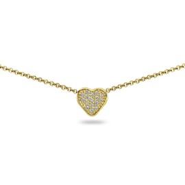 GemStar USA Valentines Day Gold Necklaces for Women Yellow Flashed Sterling Silver Dainty Cubic Zirconia Pave Heart Choker Layered Necklace for Layering Birthday Gift