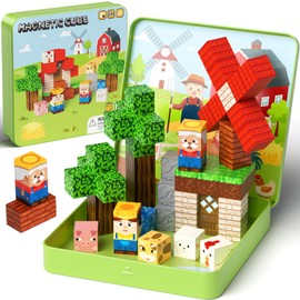 Magnetic Building Blocks, Farm Theme STEM Mini Magnet Travel Cubes Building Kit for Age 3+