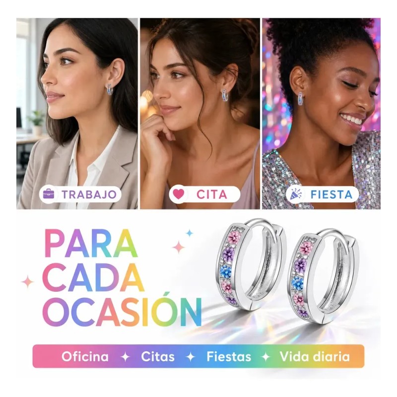 Aretes Plata Pura Con Moissanita Diseño Minimalista 13mm