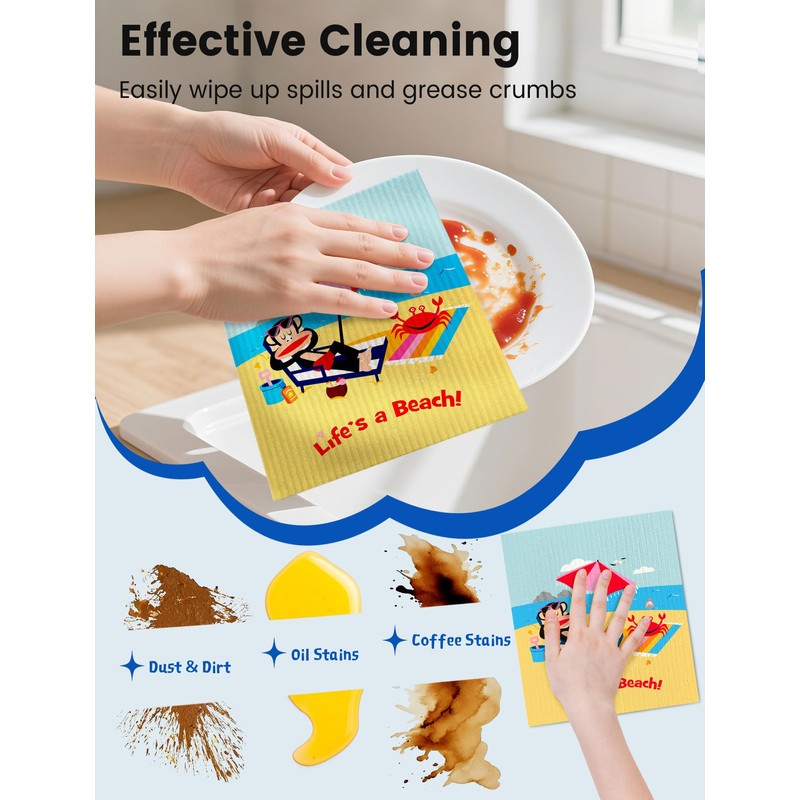 Paul Frank Swedish Dishcloths for Kitchen - 6 Pack, Cartoon
