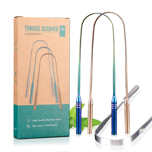 Y-Kelin 3 Pcs Metal Tongue Scraper for Adults Professional Tongue
