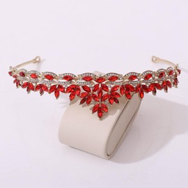 Rannyrena Silver Crystal Crown Tiara for Women Glitter Rhinestone Bridal Wedding Crowns Headband with Pearl Princess Quinceanera Headpieces for Birthday Prom Pageant Party (03Gold-red, Standard)