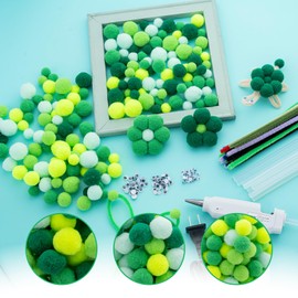 YHMQDU 350 PCS Pom Poms 3 Sizes Assorted Multi Color Fuzzy Pompoms with 90 Wiggle Eyes Glue Gun and 20 Pieces Pipe Cleaners for DIY Crafts Decorations