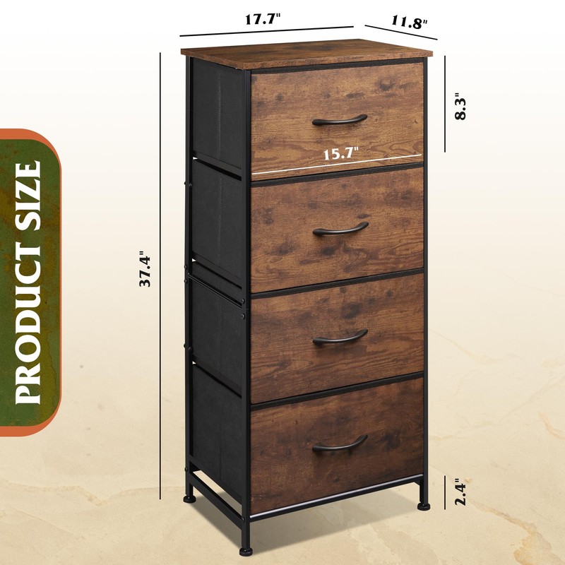 WLIVE Dresser with 4 Drawers, Fabric Storage Tower, Organizer Unit