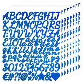 1 Inch Glitter Letter Sticker - Self Adhesive Alphabet Number Stickers for Scrapbook,Christmas,Wedding,Mailboxes,Name,DIY and Craft - 8 Sheets Shimmering Blue