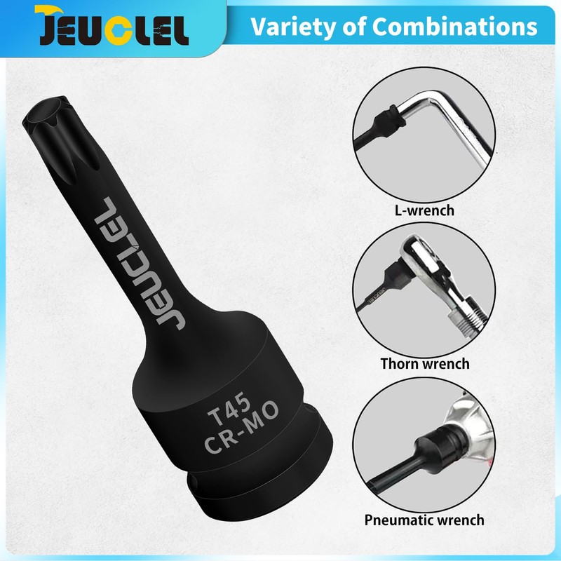 JEUCLEL T45 Torx Bit Socket, 1/2" Drive Torx Star 6