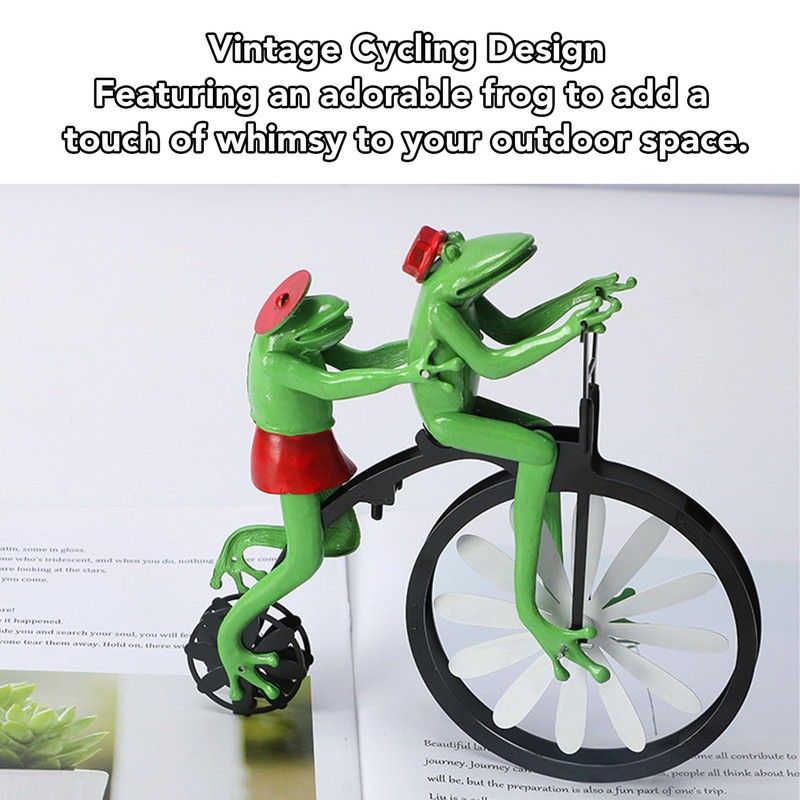 gernie Vintage Cycling Frog Wind Spinner, Iron Alloy Garden Ornament,