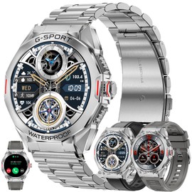 Men's Smartwatch with Phone Function, 1.46 Inch AMOLED Fitness Smart Watch Fitness Tracker 123 Sports Modes Activity Tracker with Blood Pressure Sleep Monitor Pedometer Watch for iOS Android (Silver)