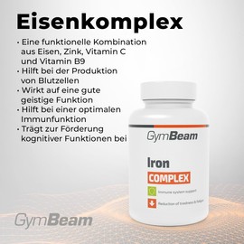 GymBeam GymBeam Eisenkomplex - Funktionelle Kombination aus Eisen Vitamin C, Zink, Vitamin B9, Eisentabletten zur Untersttzung des Immunsystems, der kognitiver Funktionen (120 Kaps)