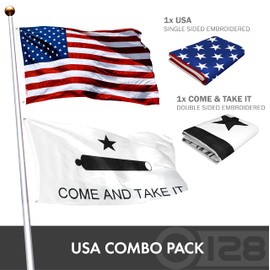 G128 Combo Pack: USA American Flag & Come and Take It Flag 4x6 FT Double Sided Embroidered Indoor/Outdoor, Vibrant Colors, Brass Grommets, Quality Polyester