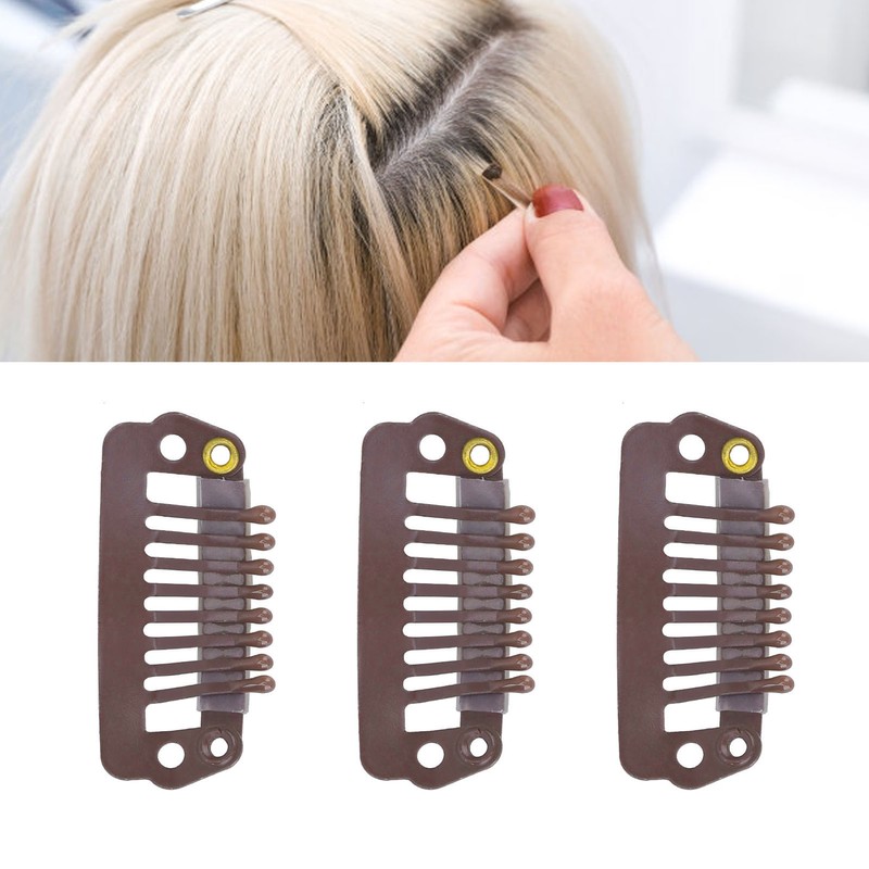 50pcs 8 Tips 8 Teeth Snap Comb Wig Clips Stainless
